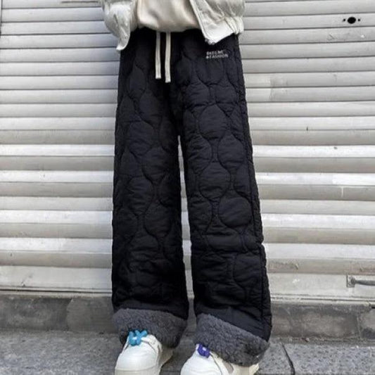 Pantalones de algodón de invierno acolchados, impermeables, con retazos de piel de cordero