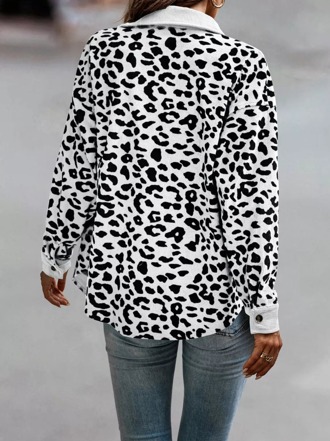 Full Size Leopard Print Button-Down Jacket Plus Size