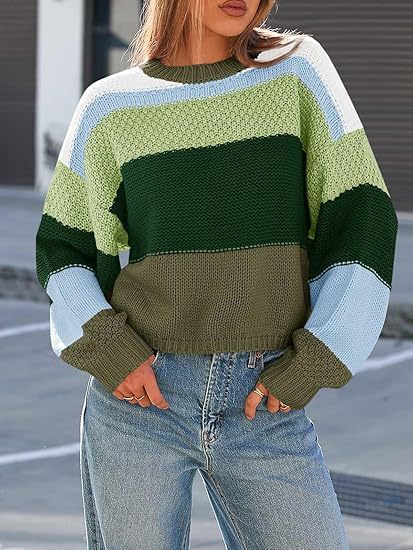 European And American Cross-Border Sweaters, Amazon Color-Blocked Striped New Style Pullover Lazy Style Sweater, Autumn And Winter Fashion Casual Top