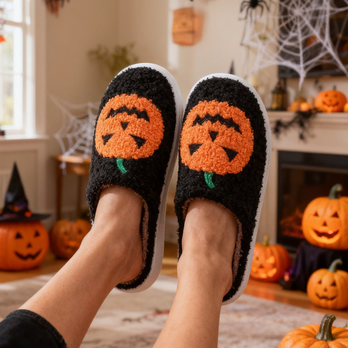 Halloween Pumpkin Cartoon Slippers Warm Winter Slippers Men And Women Couples Indoor House Shoes