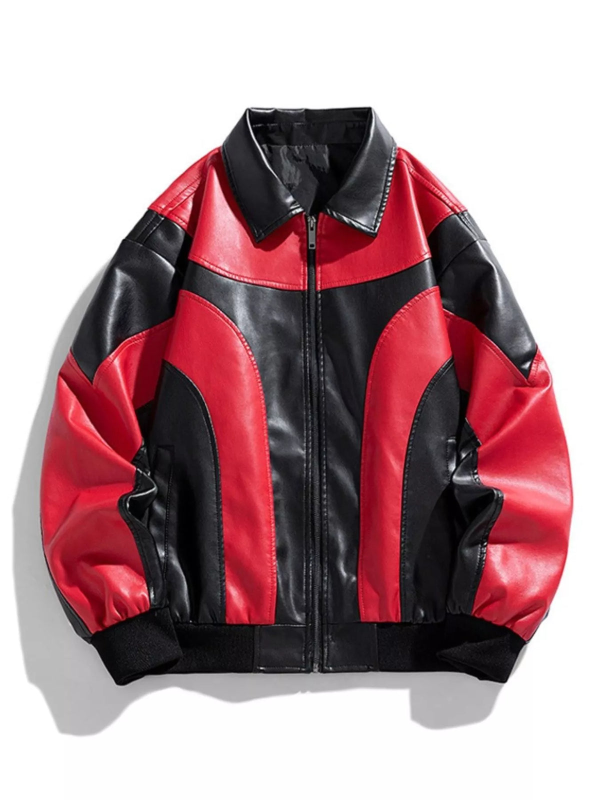 Men's Two-Tone Retro Style Faux Leather Jacket