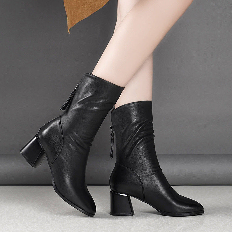 Women's Pointed-Toe Block Heel Martin Boots