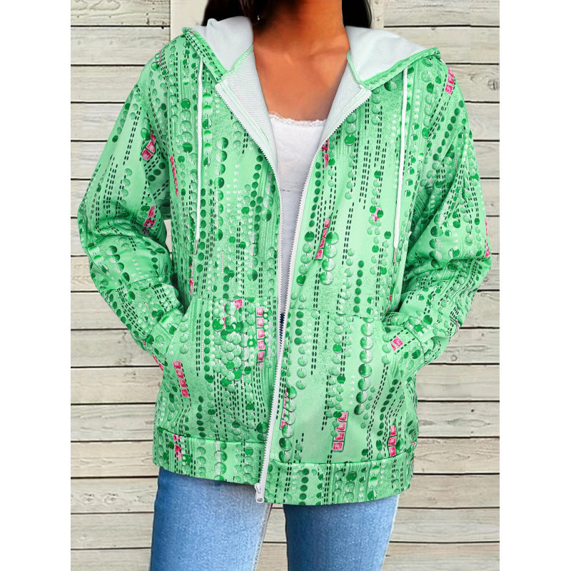 Long Sleeved Zipper Women's Hooded Sweatshirt American Santa Claus Jacket Personalized Denim Print Spring & Fall New Top