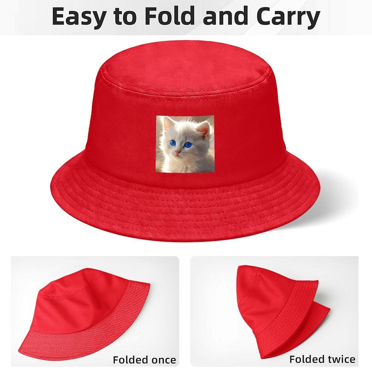 Cute White Kitten Design Kid’s Bucket Hat | Ships from USA