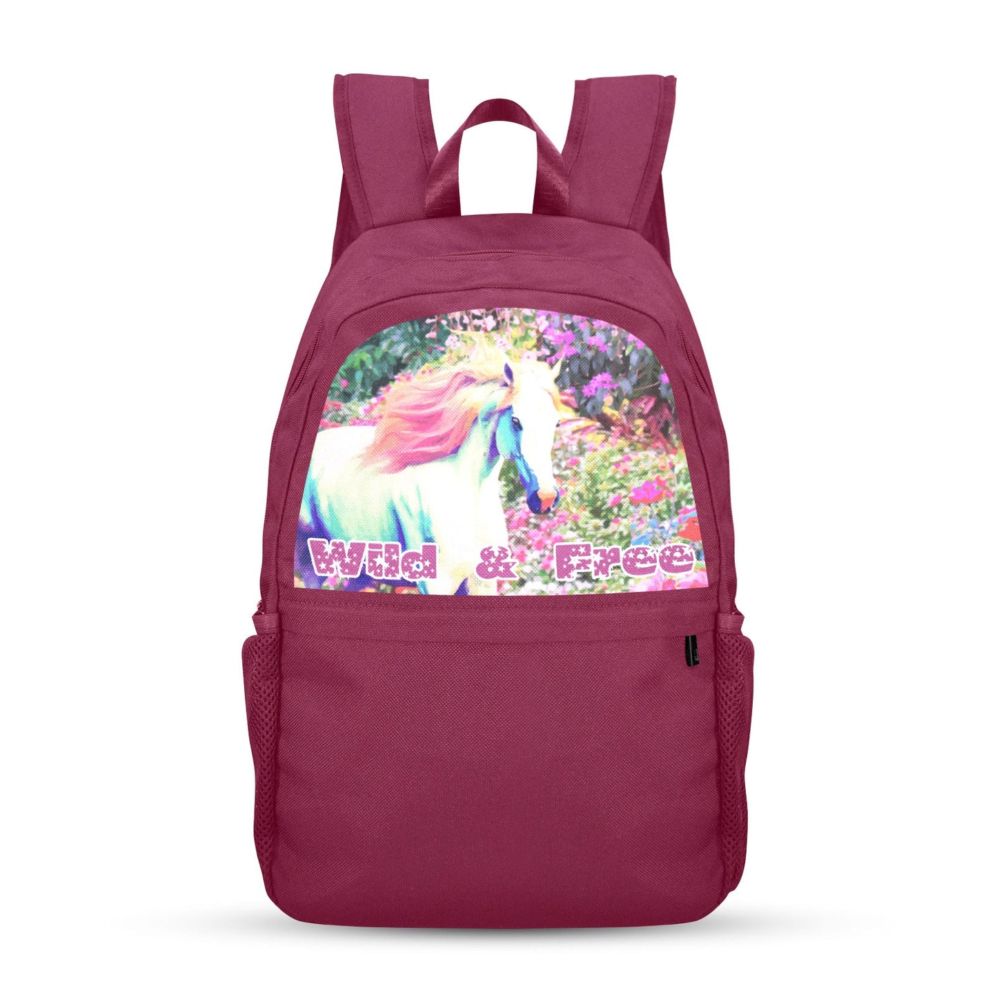 Wild & Free White Horse Magenta Backpack | Upper Part Printing