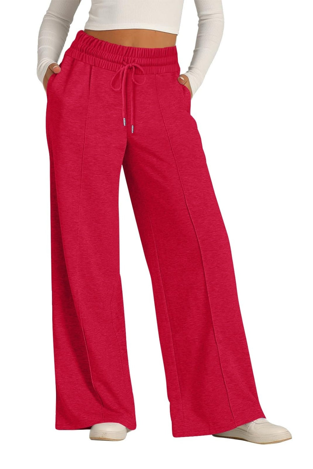 Pantalones de pernera ancha con cintura elástica y cordón ajustable