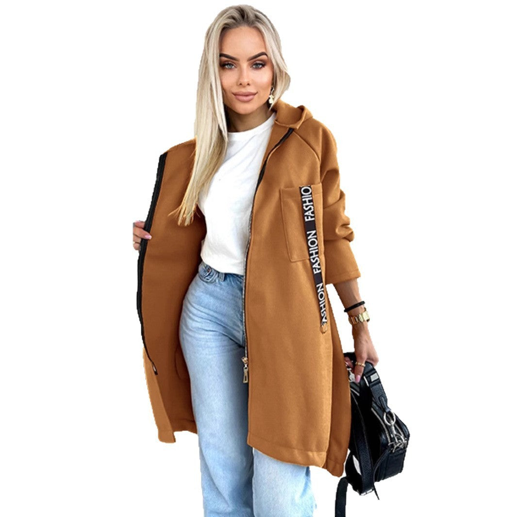 Hooded Sports Brushed Hoody Casual Long-sleeved Zipper Jacket