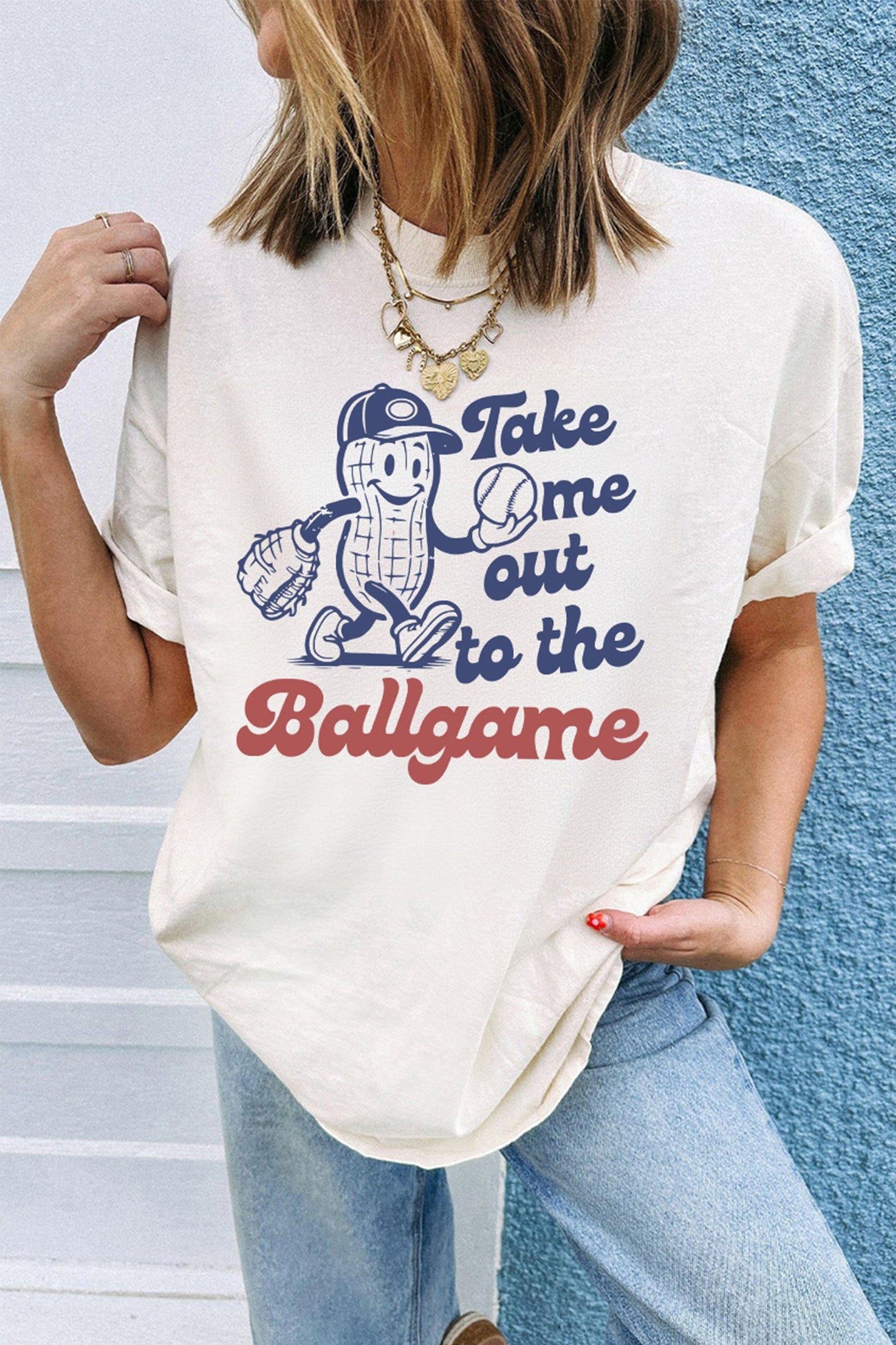 Camiseta informal blanca Take me out to the Ballgame
