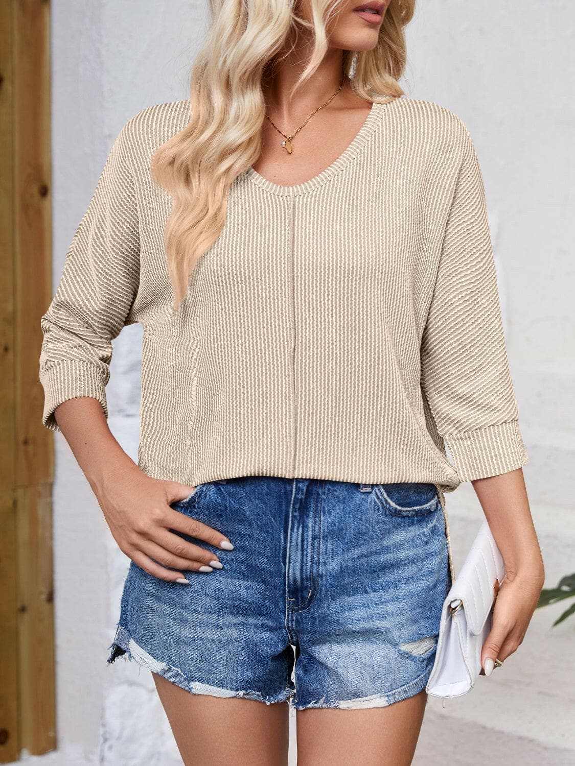 T-Shirts Trendsi just arrived - Textured 3/4 sleeve blouse