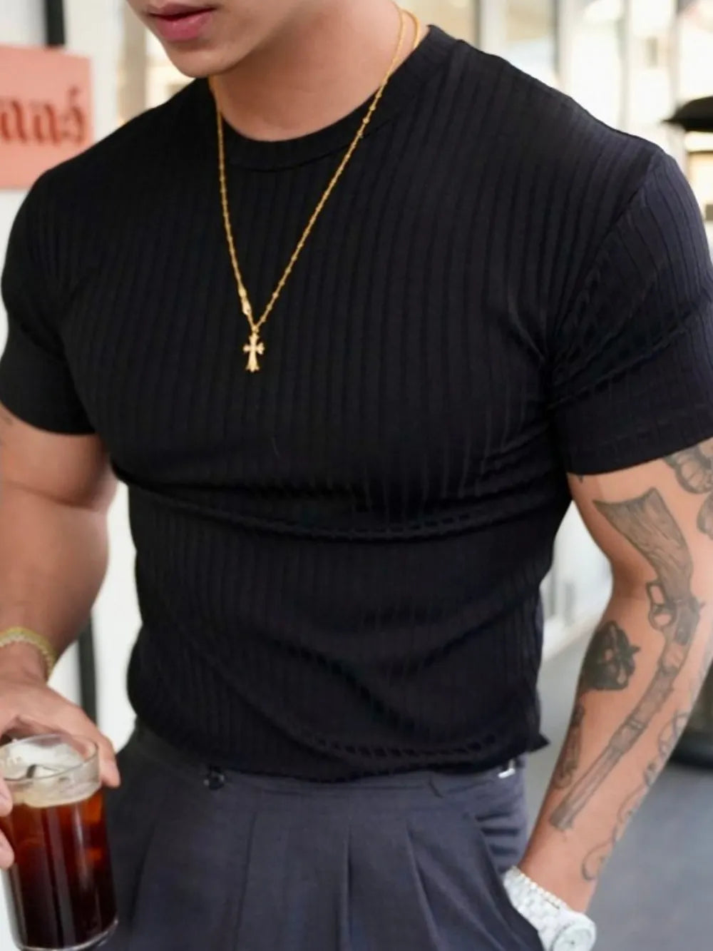 Camiseta de manga corta y cuello redondo de talla grande para hombre