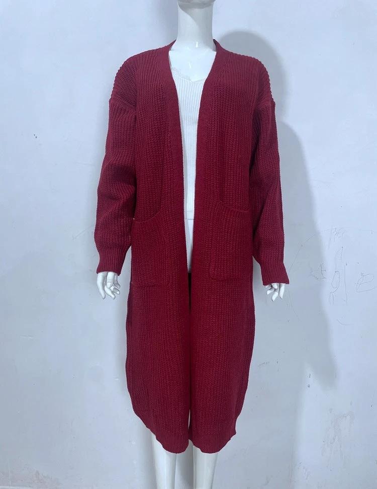 Women's Knitted Plus Size Long Cardigan w/ Pocket