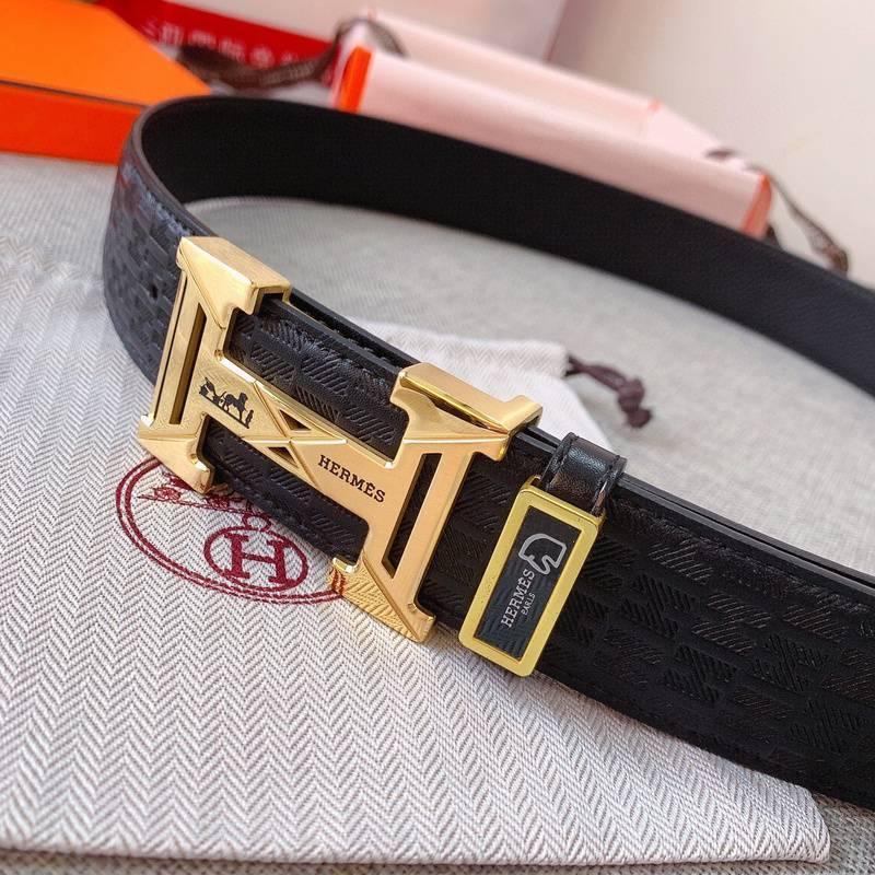 Hermès Men's Black Leather Belt with Iconic 'H' Gold Buckle - Timeless Luxury Accessory
