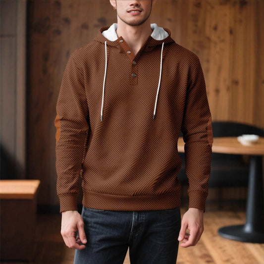 Men's Solid Color Loose Jacquard Hooded Sweater