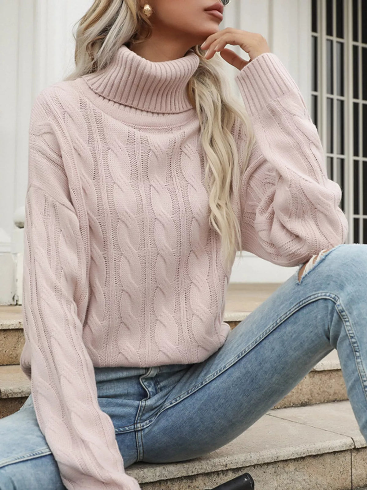 Cable Knit Turtleneck Sweater