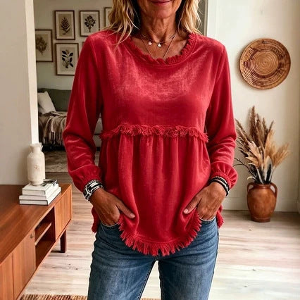 Fashionable Loose-Fit Lace-Patchwork Womens Top