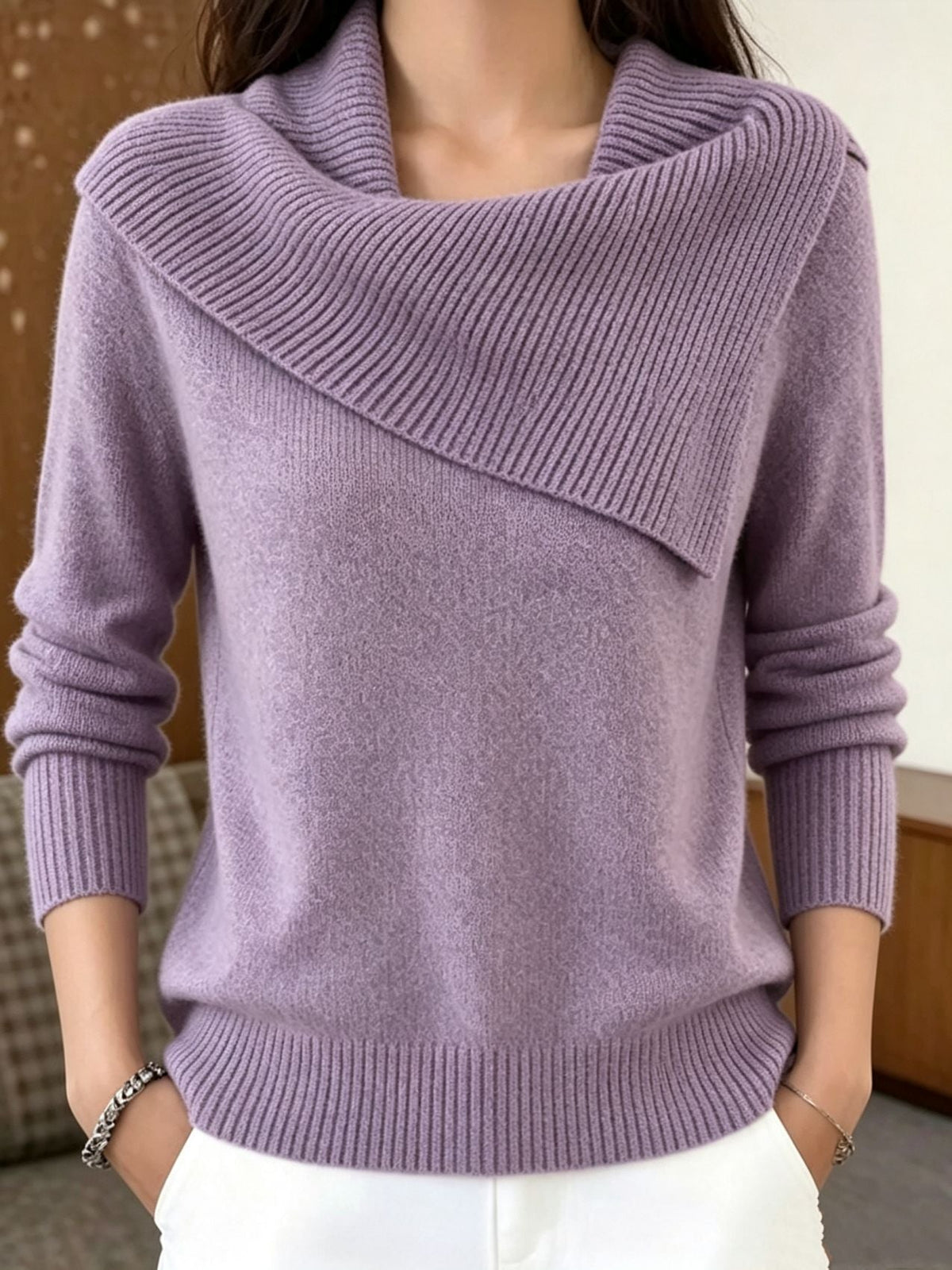 Elegant Figure-flattering Lapel Sweaterversatile Knitted And Effortlessly Chic