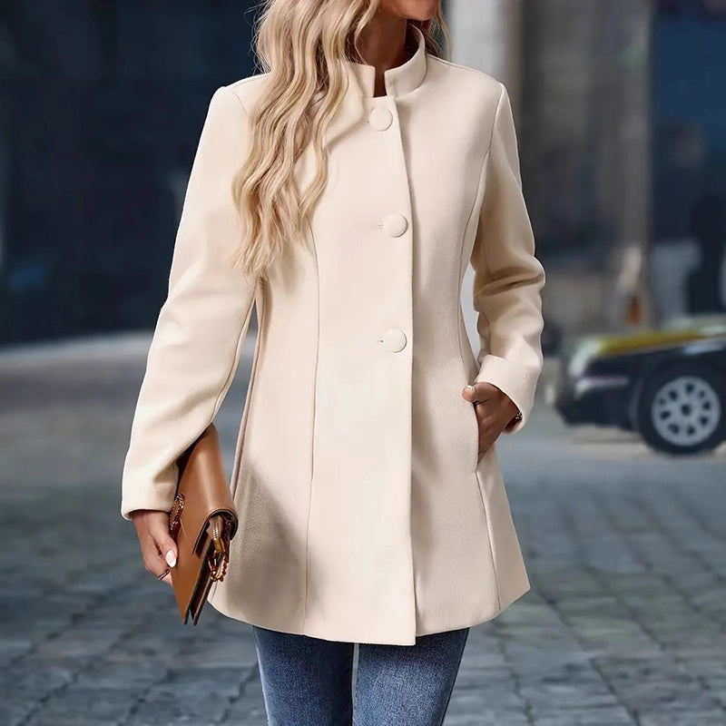 Abrigo largo de invierno elegante de un solo botón para mujer