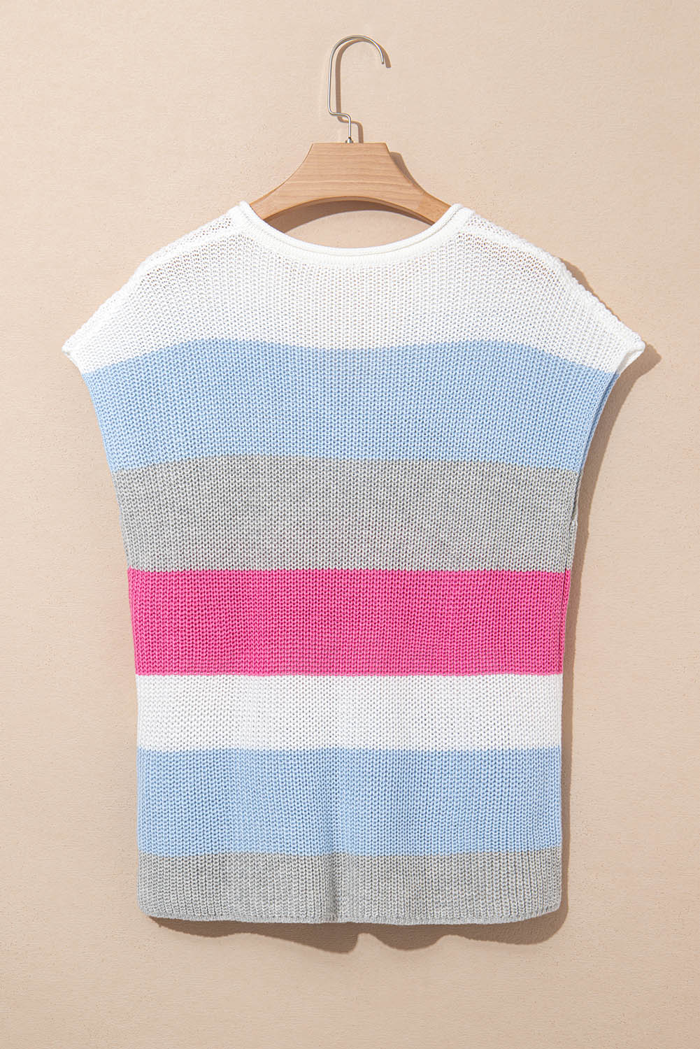 Camiseta tipo suéter con cuello en V con muesca y bloques de color azul claro