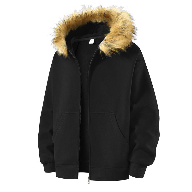 Fur Collar Zip-up Shirt Sweater For Men And Women