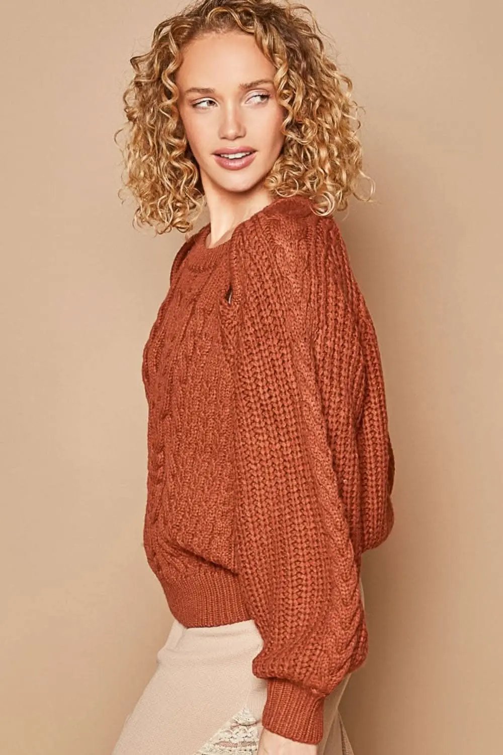 Trendsi Women's Cable Knit Sweater With Cutout Detail — Soft Fall Essential