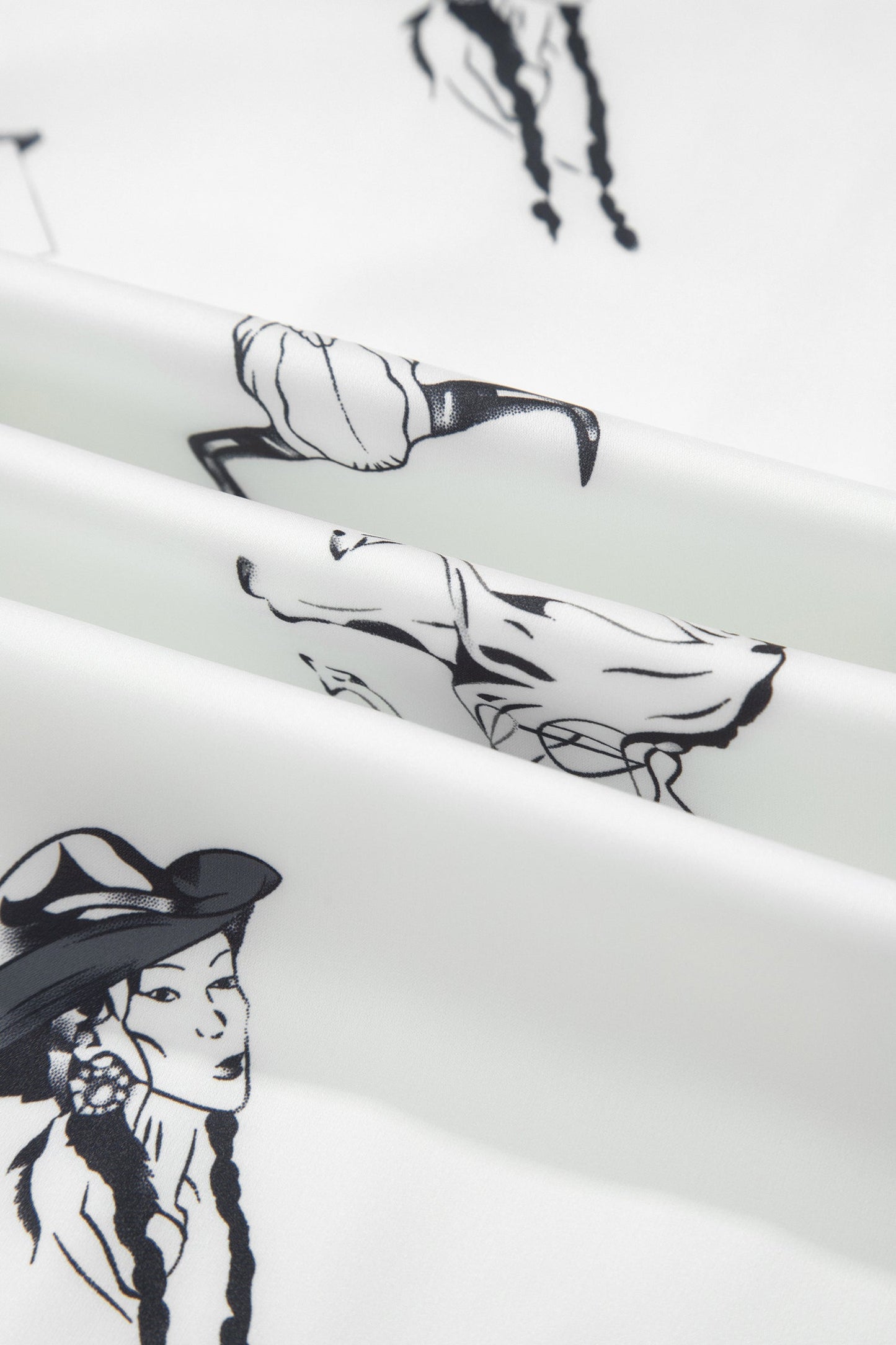 White Western Print Satin Long Skirt