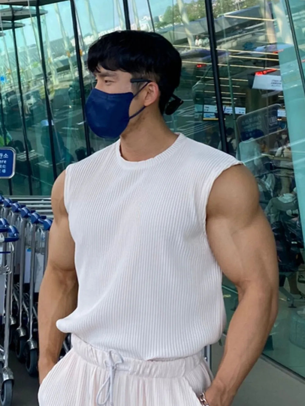 Camiseta de tirantes de canalé y cuello redondo de talla grande para hombre