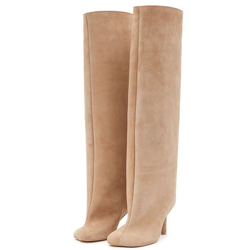 Simple Stitching Square Head High-Heel Boots