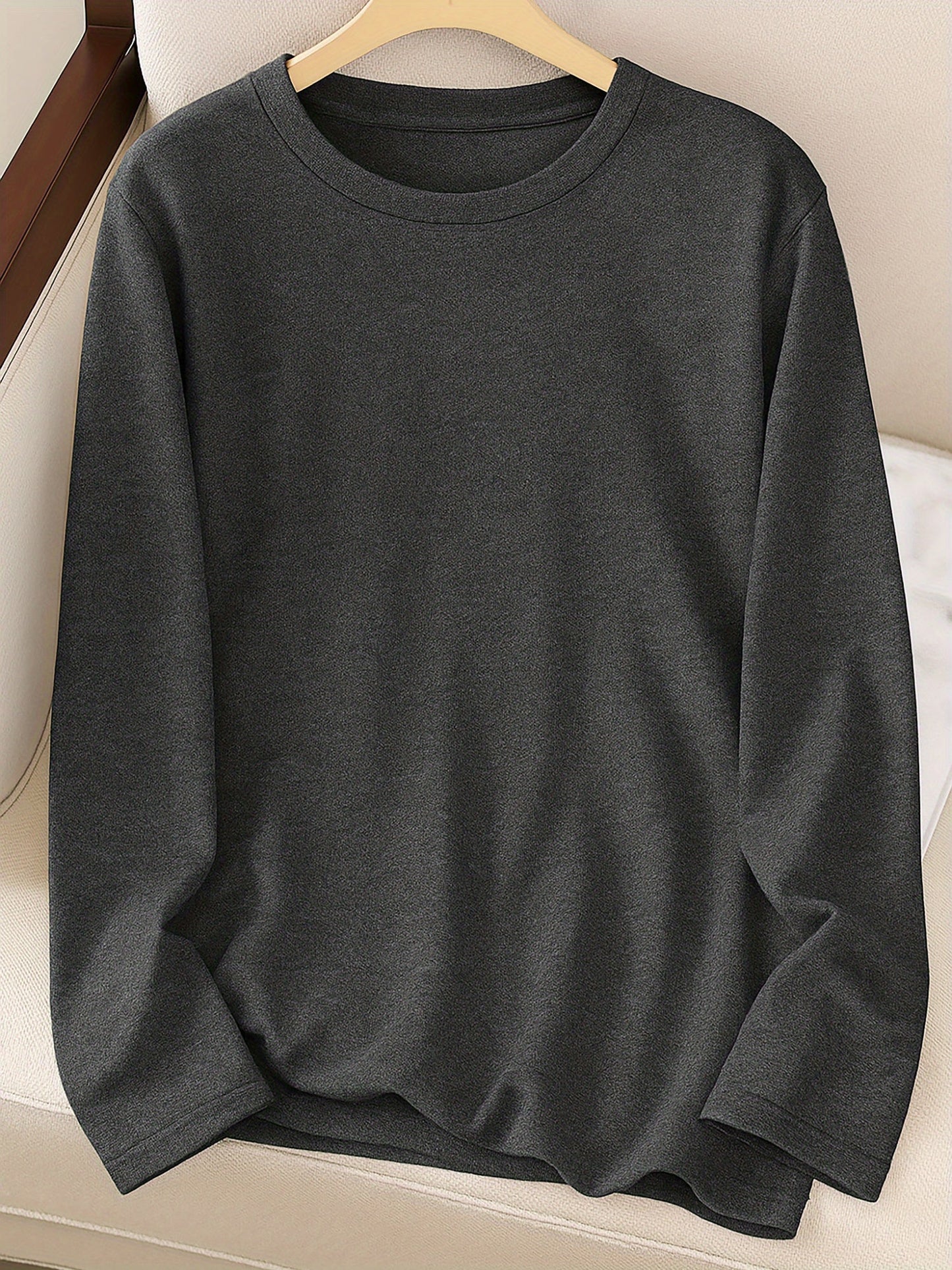 Camiseta de manga larga con cuello redondo, elástica y transpirable para mujer -