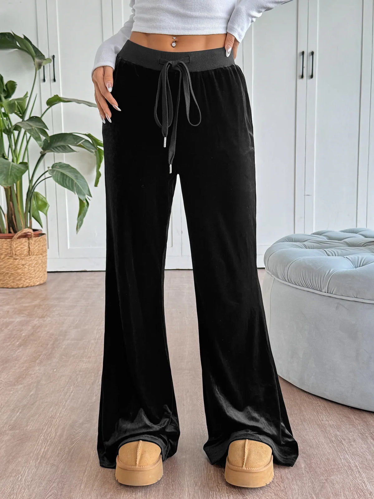 Wide-Leg Drawstring Pants