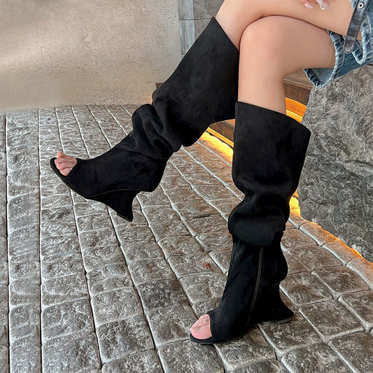 Fashion Personality Zipper High-heel Boots Women See size chart under “more details”