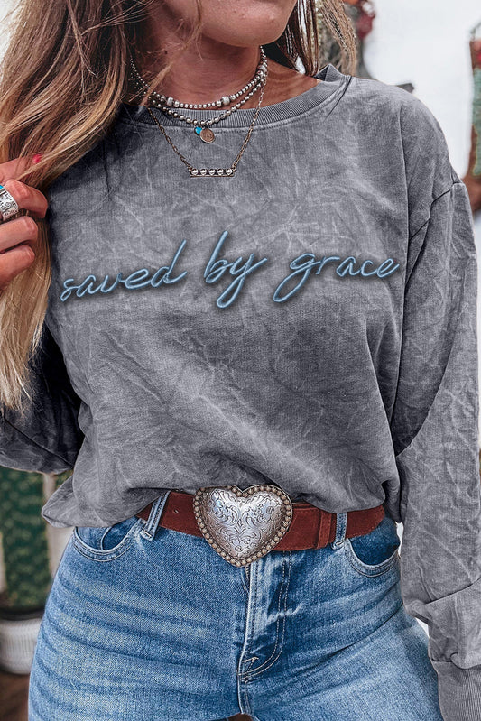 Sudadera holgada con bordado de letras "High-rise saved by grace" y lavado mineral
