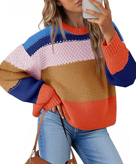 European And American Cross-Border Sweaters, Amazon Color-Blocked Striped New Style Pullover Lazy Style Sweater, Autumn And Winter Fashion Casual Top