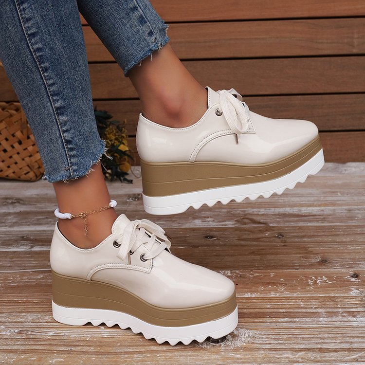 Women's Lace-Up Square-Toe Patent Platform Wedges