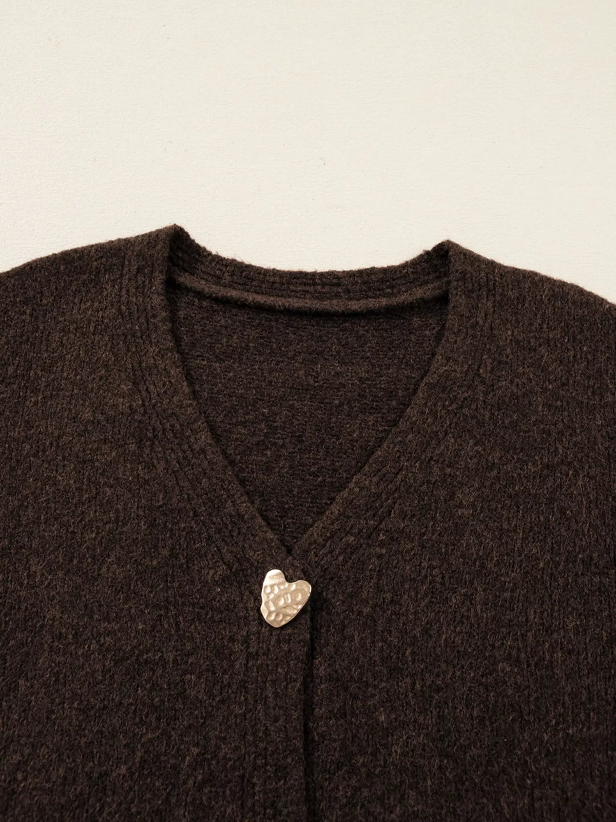 Heart Metal Button V Neck Cardigan Sweater