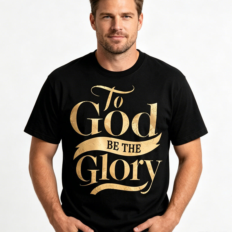 To God Be The Glory Faith Based Gold Print Unisex Casual Summer T-shirt
