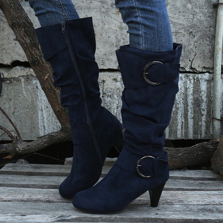 Women's Buckle Detail Round-Toe Boots