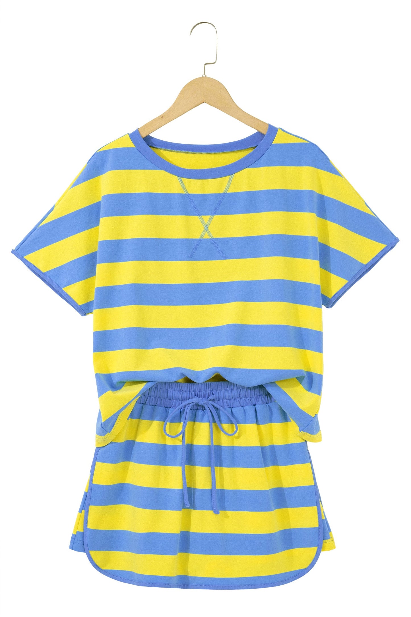 Yellow Stripe Dolman Tee Drawstring Skort Athletic 2pcs Set