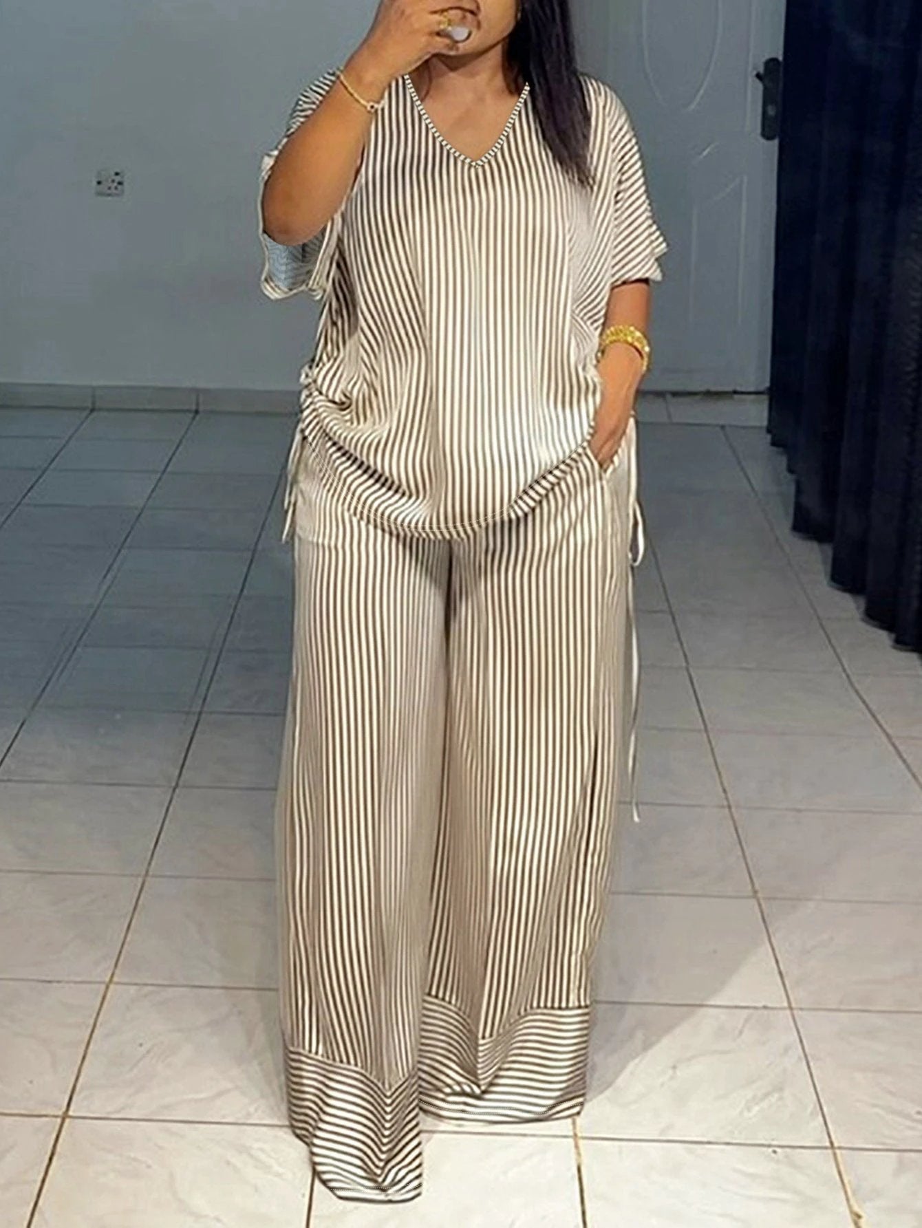 Straight Plus Size Set With Drawstring On Both Sides