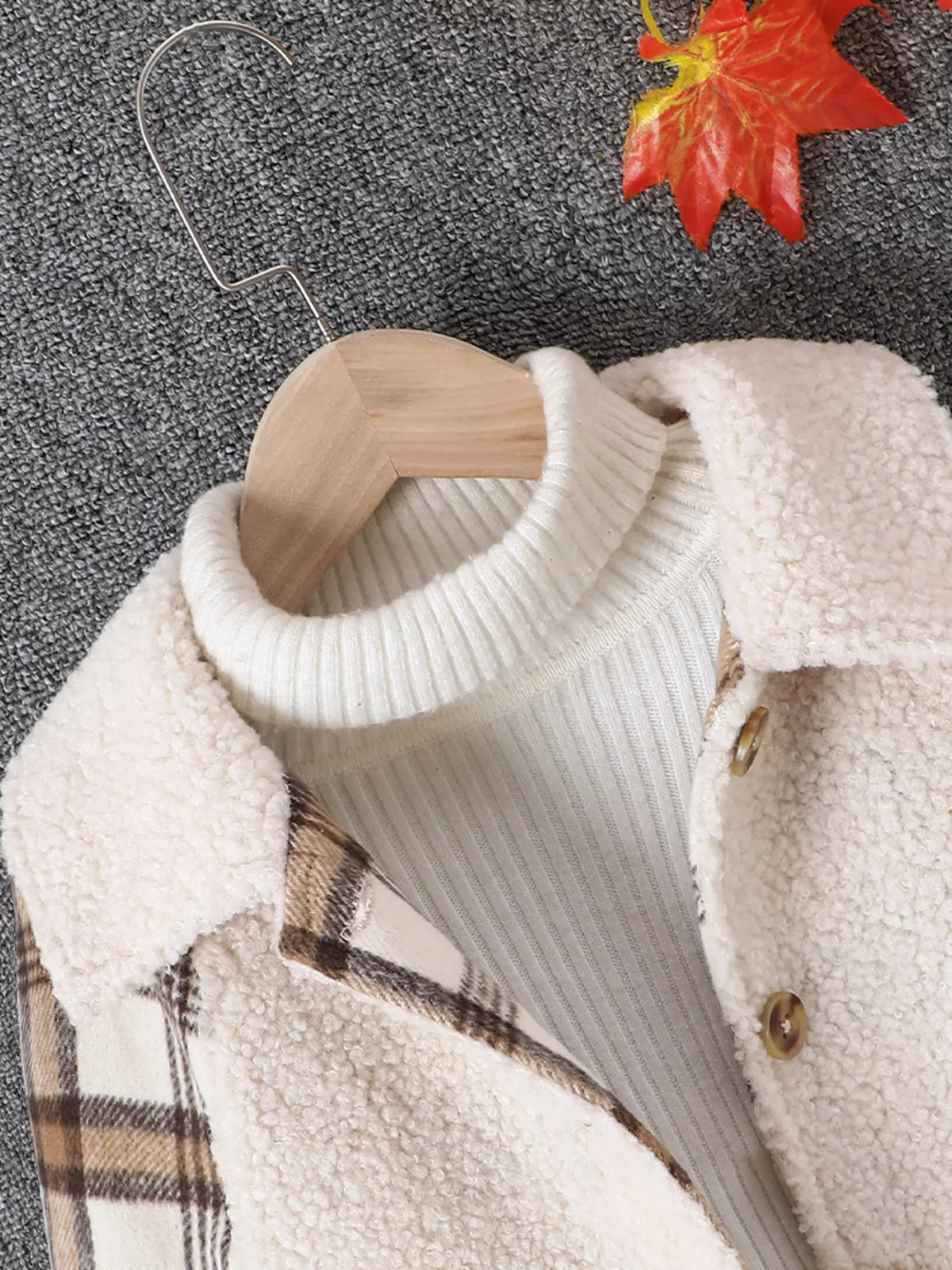 Children's Cozy Plaid Sleeve Fleece Jacket