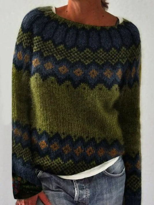 Suéter redondo vintage estampado de talla grande