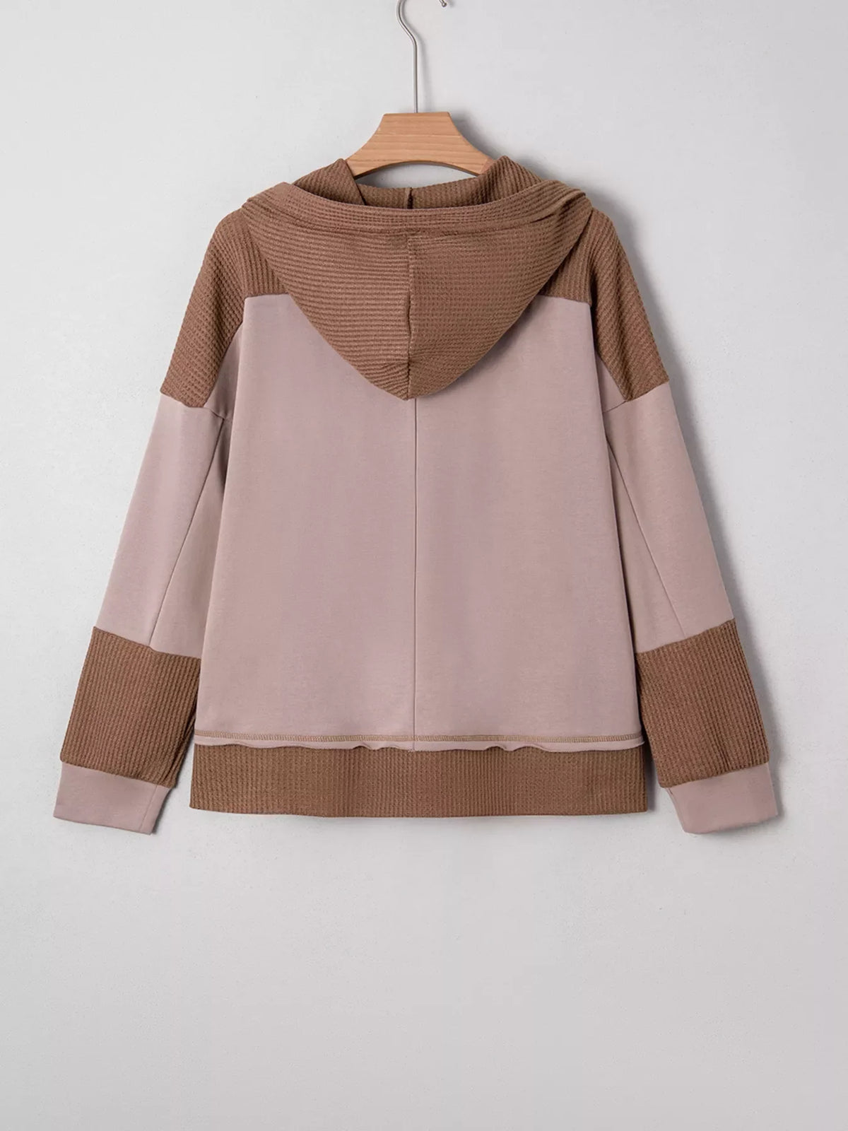 Oversize Waffle Patchwork Exposed Seam Casual Hoodie