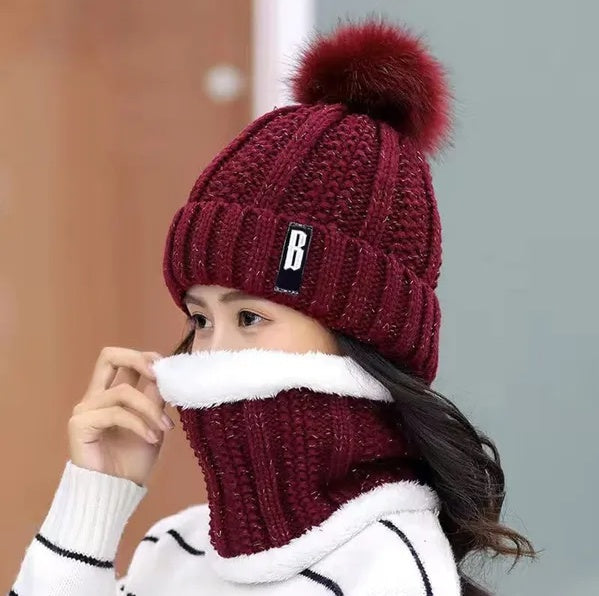 Gorro y bufanda de invierno para mujer – Estilo gorro de lana cálido
