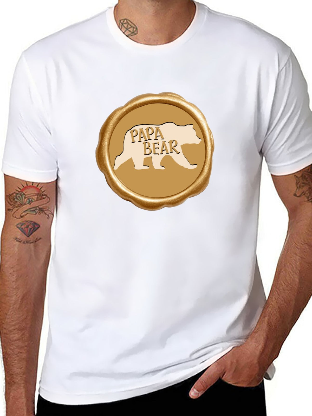 Papa Bear Golden Seal Short Sleeve Graphic T-Shirt (Front Printing)