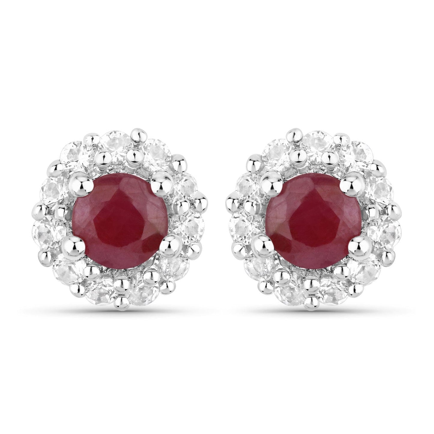 2.17 Carat Genuine Ruby and White Topaz .925 Sterling Silver Jewelry Set