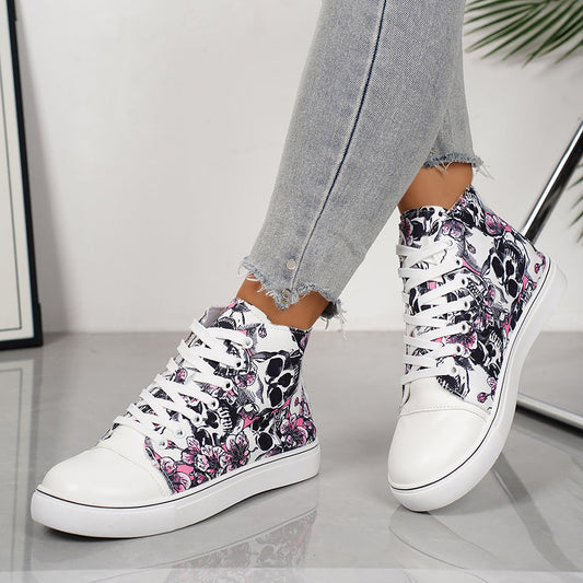 Women's High-Top Canvas Sneakers – Lace-Up Casual Flat Shoes