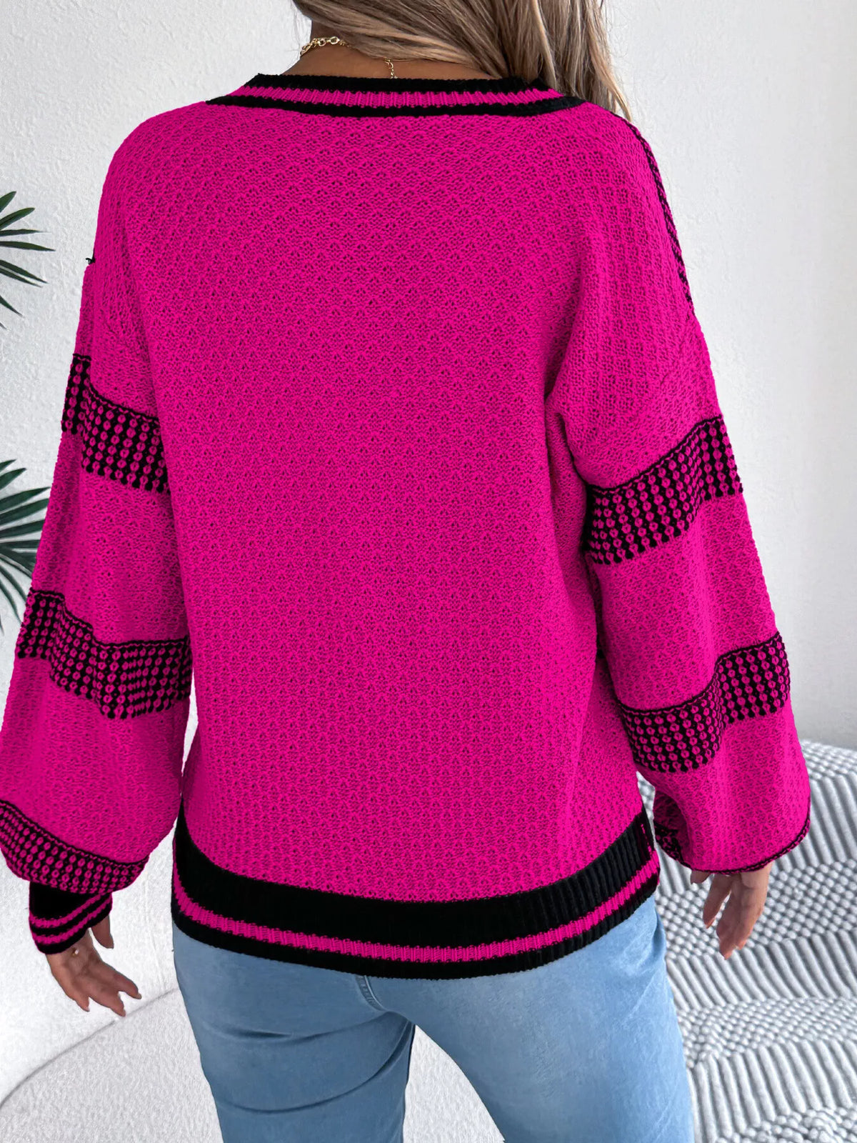 Contrast Striped V-Neck Sweater