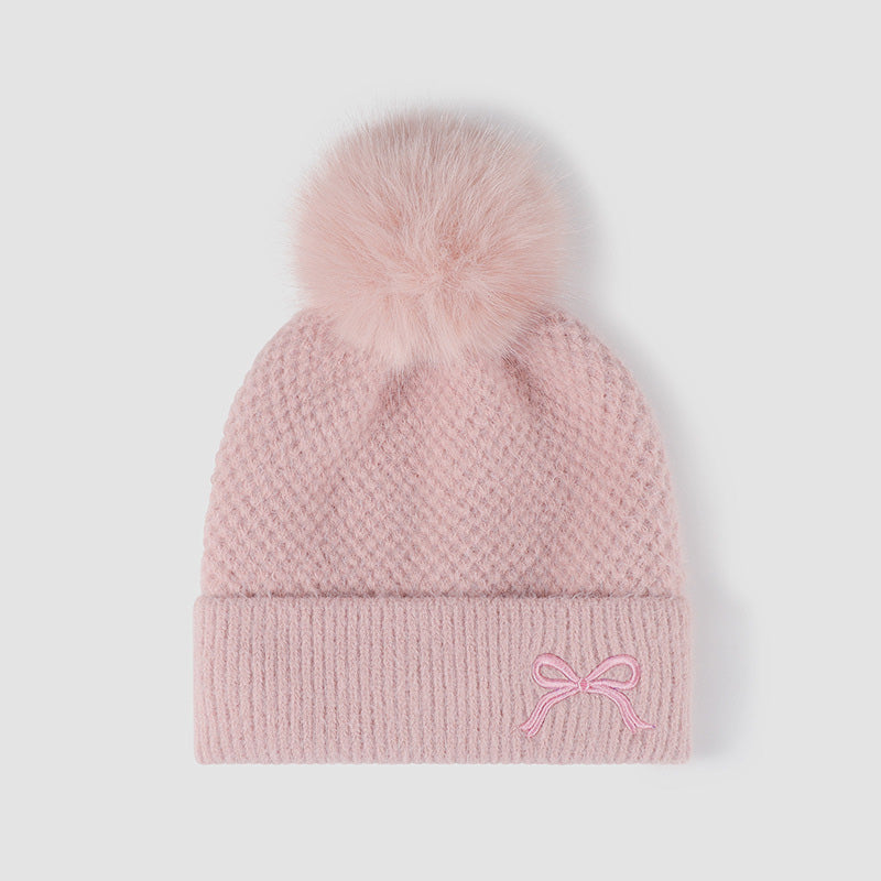 Gorro de punto térmico con lazo y pompón
