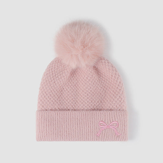 Gorro de punto térmico con lazo y pompón