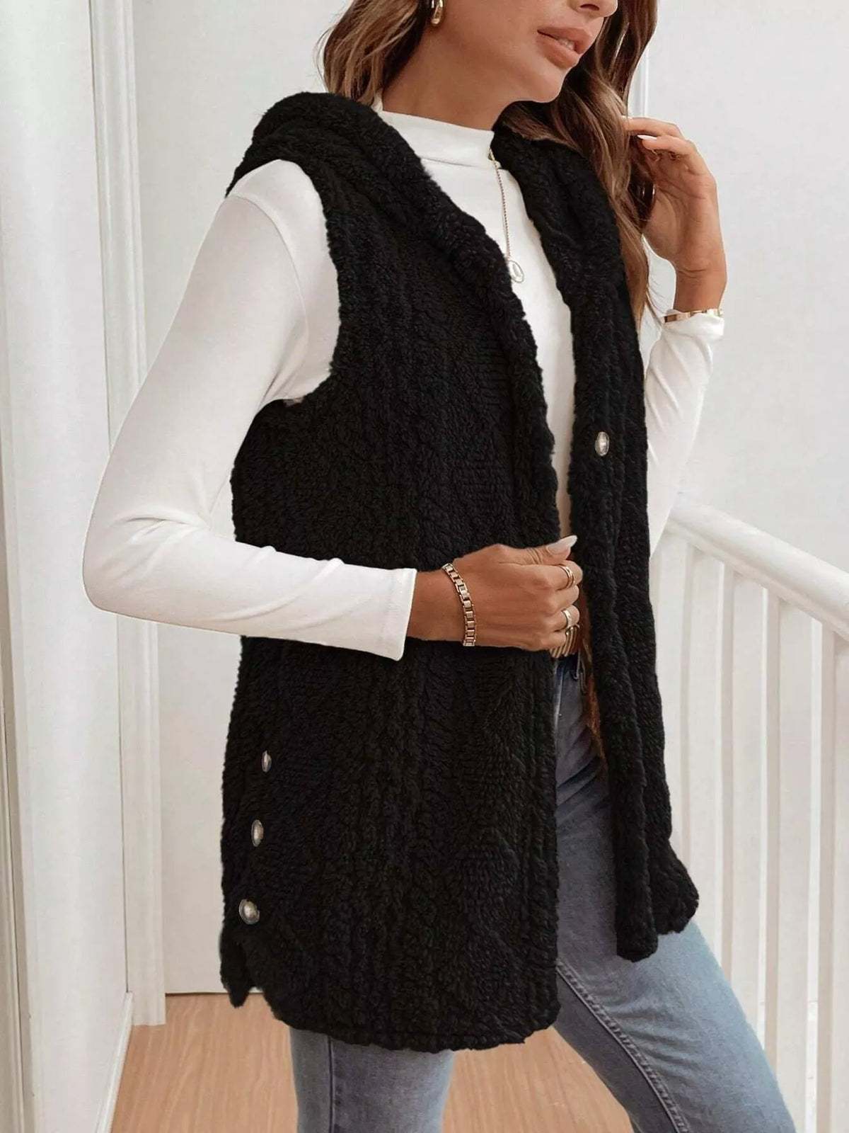 Cozy Sherpa Fleece Hooded Vest Coat