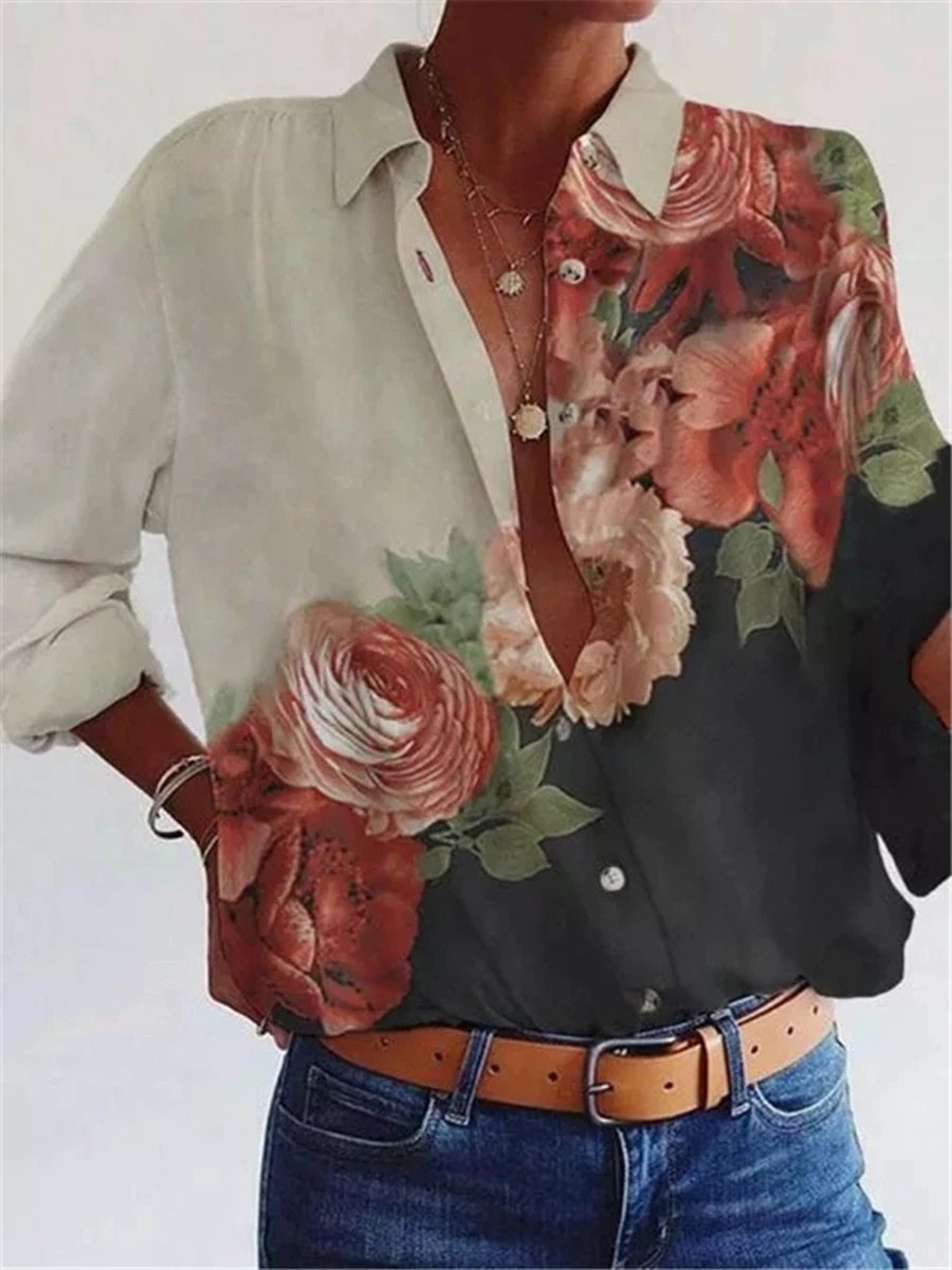 Fashion Loose Plus Size Casual Printed Shirt Women